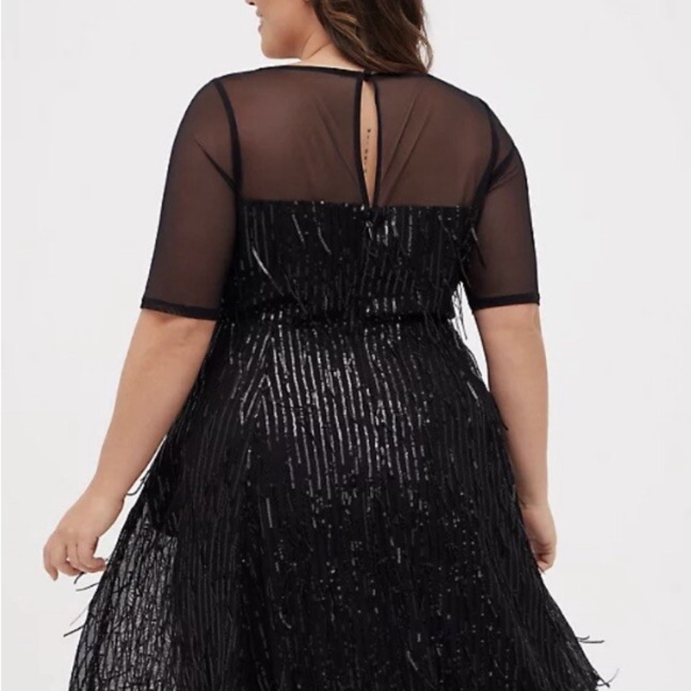torrid Black Sequin Fringe Midi Dress with Sheer Yoke